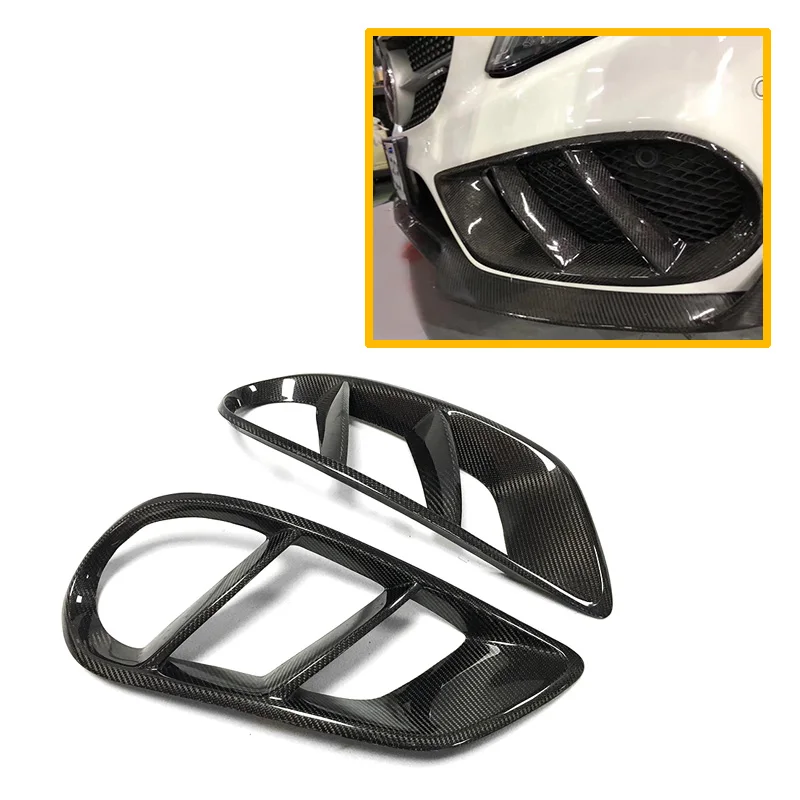 C Class Carbon Fiber Front Bumper Air Vent Cover Trim for Benz W205 C43 AMG C180 C200 Sport 2015-2018 Foglamp Mesh Grill Frame
