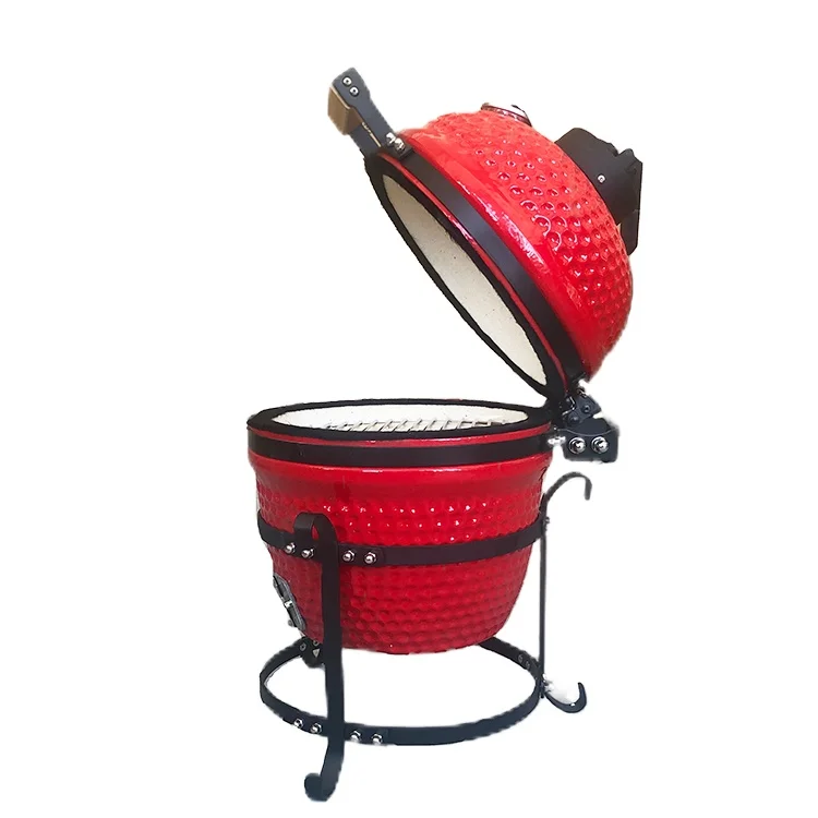 KIMSTONE 13 Inch Kamado Grill Mini Ceramic Charcoal Grill Red Tabletop Grill for Indoor and Outdoor Portable