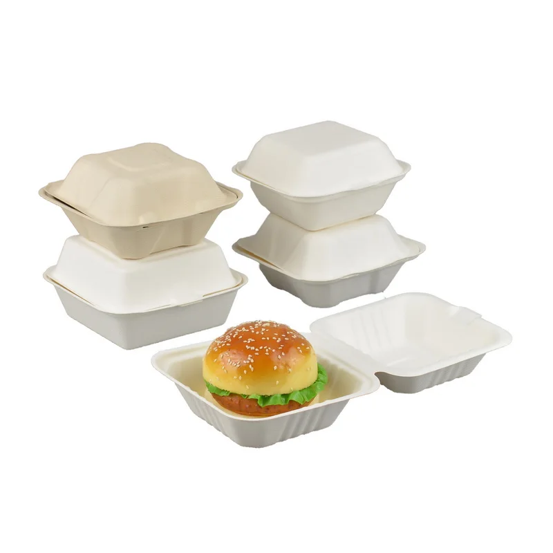 Одноразовые по индивидуальному заказу 500 мл микроволновая печь Биоразлагаемые 6 дюймов сахарного тростника багасса сушильщика вынос гамбургер контейнер для еды коробка раскладушка
