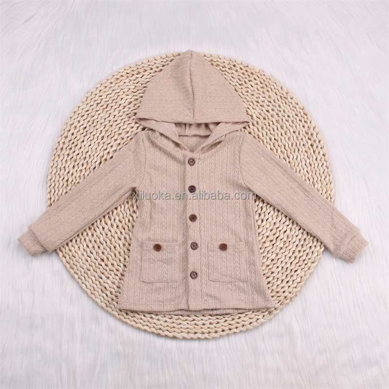 New Style Seven Colors Baby And Toddler Winter Boutique Cotton Coat Button Design Hooded With Double Pockets Wholesale