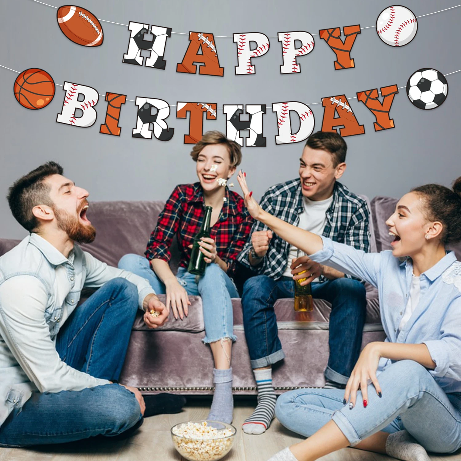 Pafu in Stock 16Pcs  Football Party Tableware Kit Sports Themed Happy Birthday Boys Napkin Plates Basketball Cups Paper Banners