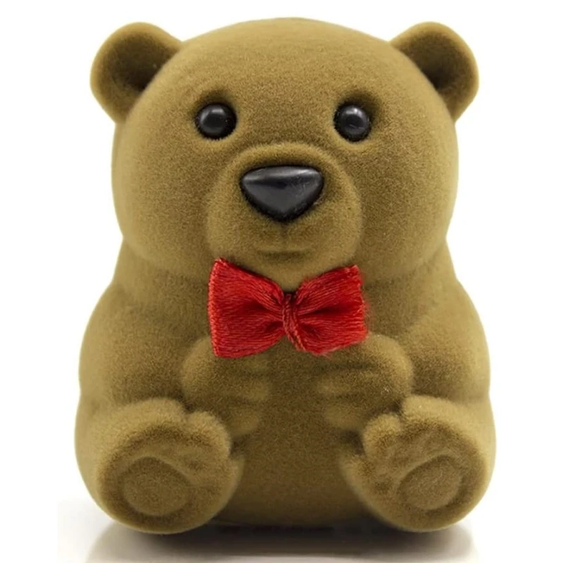 Bear Ring Box Flocking Jewelry Trinket Box Simple Ring Storage Box for Proposal Ring Wedding Ceremony Engagement Christmas