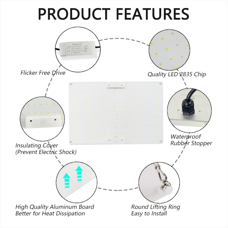 LED Full Spectrum Quantum Plate Grow Light Imitate Sunlight 65W 100W 150W AC110V/220V 3000K 5000K IR UV 660nm Plant Fill Lamp