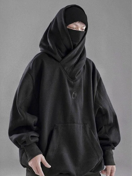 Custom Double Neckline Heavyweight Cotton Pullover Hoodie Japanese High Street Techwear Oversized Hip Hop Harajuku Punk Hoodies