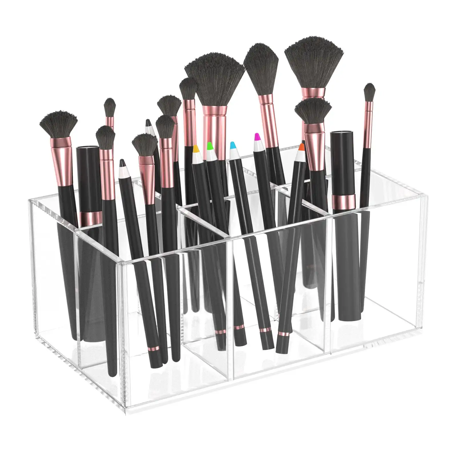 Factory Hot Sale Clear Acrylic 6-Slots Makeup Brush Holder Organizer Cosmetic Brushes Pen Storage for Vanity Office Countertop