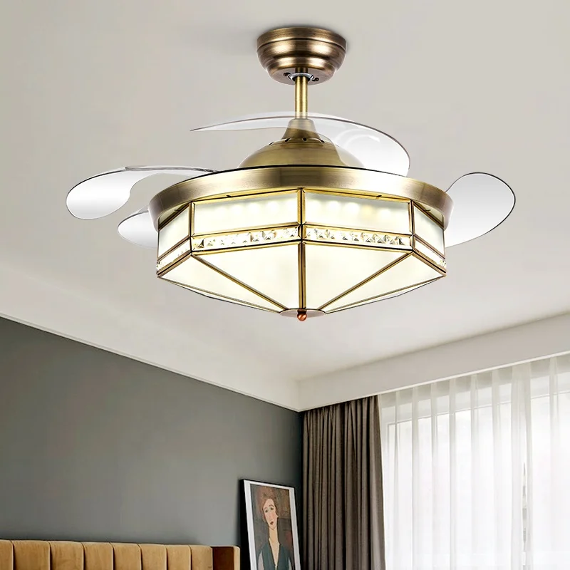 Y161  remote control 42 inch bladeless 220v  ceiling fans with lights lamp led designer modern luz con ventilador oculto techo