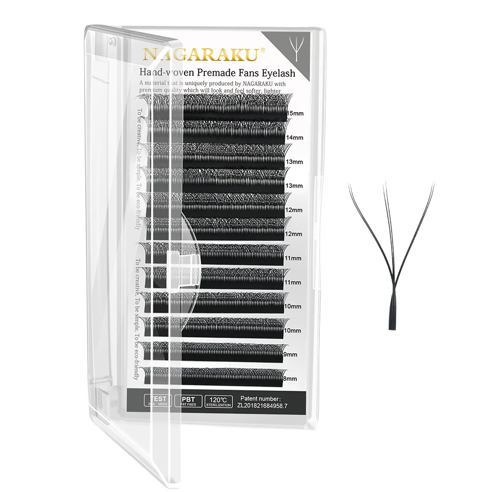 NAGARAKU Double Tips 3D W Shape Premade Volume Eyelash Extension Individual False Eyelashes Clover Lashes WW Autofan