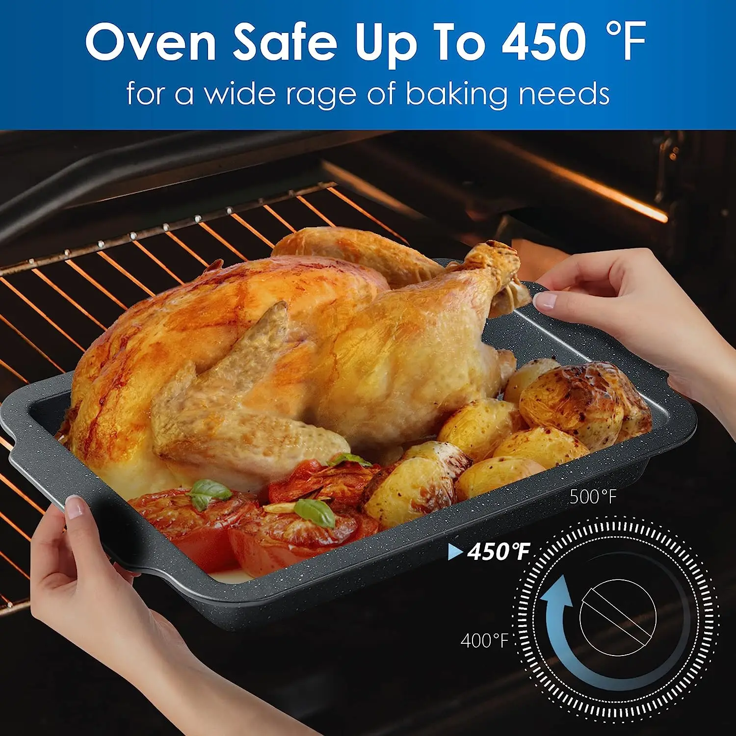 Nonstick Baking Pans Set - 7 PCS Bakeware Sets Marble coating Baking Sheets For Oven Baking Set w/widened handle