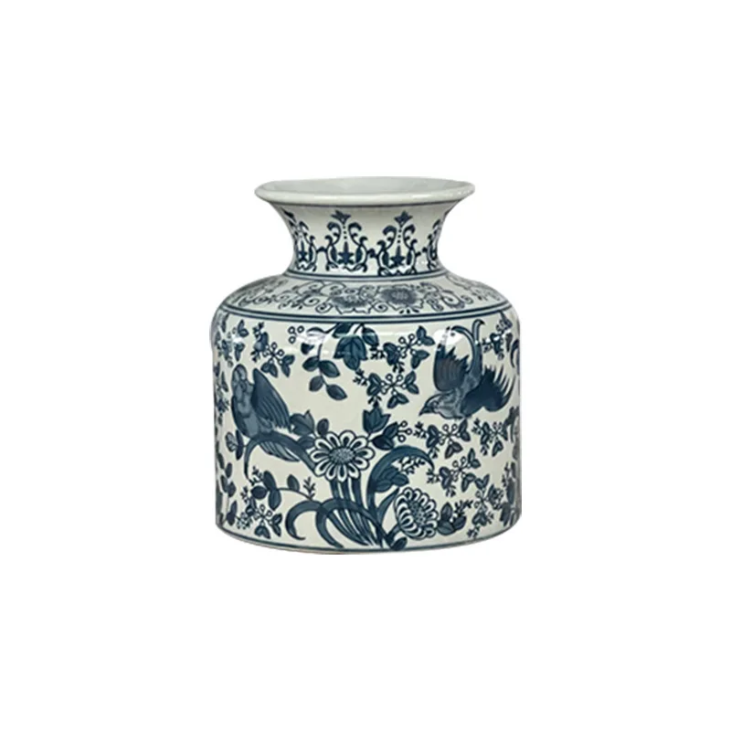 New Chinese-Style Blue White Porcelain Vase Handmade Ceramic Floriculture Ornament Living Room Decor Dried Flowers Flower