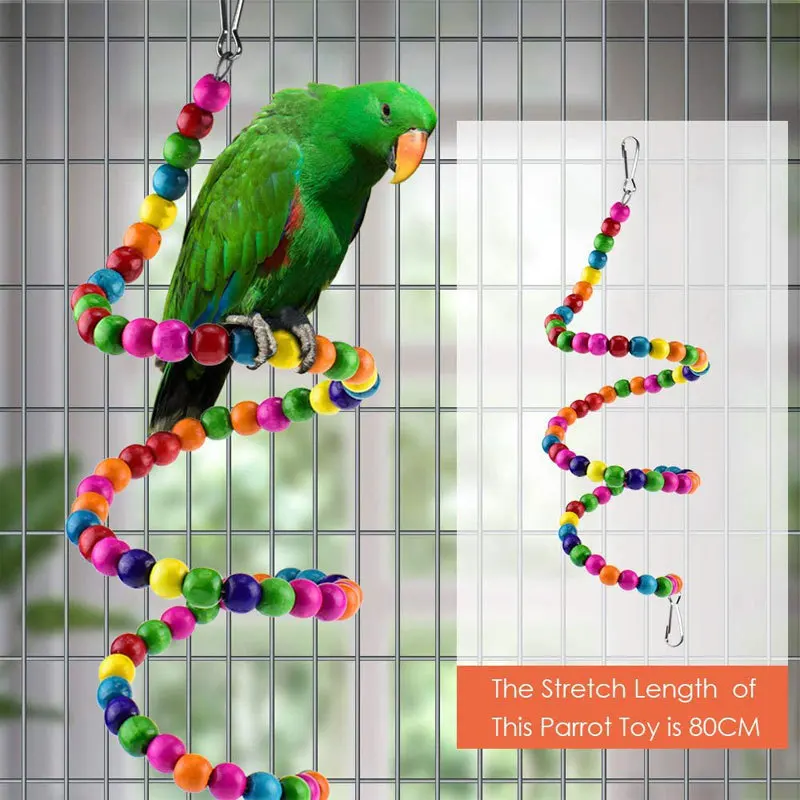 Natural Wood Ladder Colorful Hanging Shredding Toys Parrot Chew Wooden Blocks Bird Perch for Parakeets