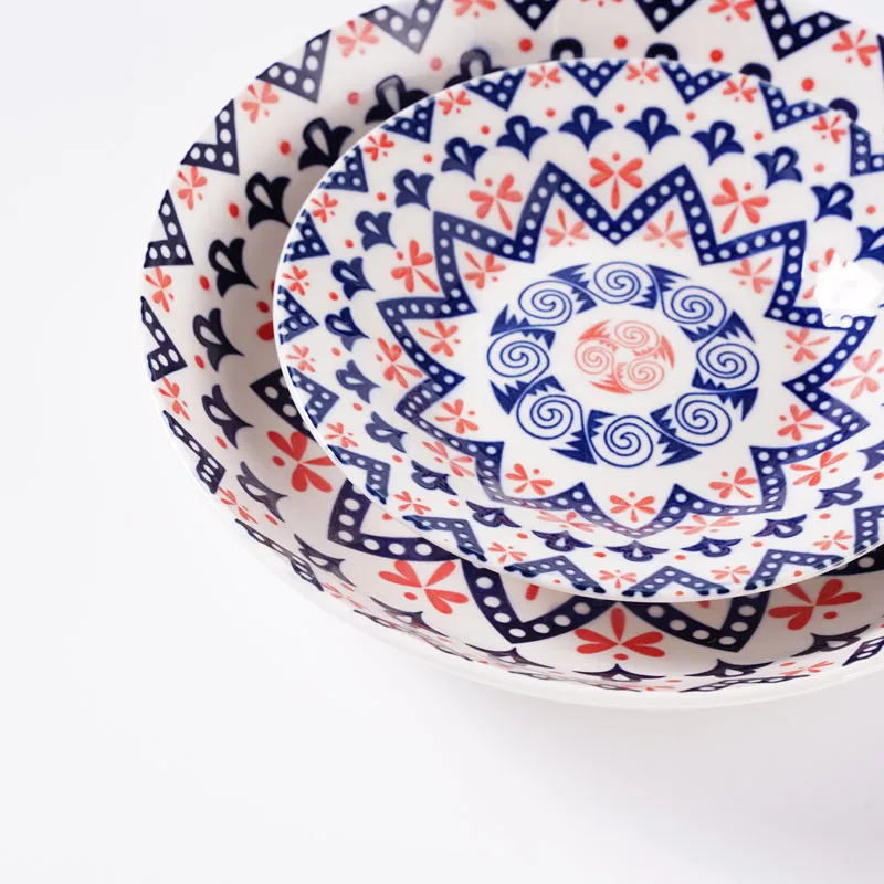 Huilang Round Edge Porcelain Round Dinnerware Set Bohemia Ceramic Dinner Set Dinnerware Porcelain Dishes Porcelain Plate Set