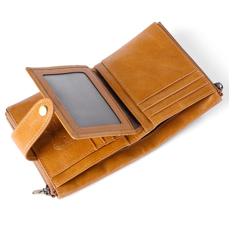 
atinfor Genuine Leather RFID Blocking Men Short Wallets Retro Oil Wax Cowhide Casual Travel Small Coin Purse 