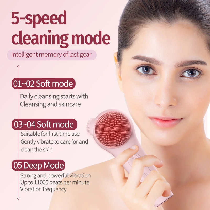 Newest Electric Facial Cleansing Brush Silicone Facial Cleaning Brush for Pore Cleaner Heating Ipx 7 Waterproof