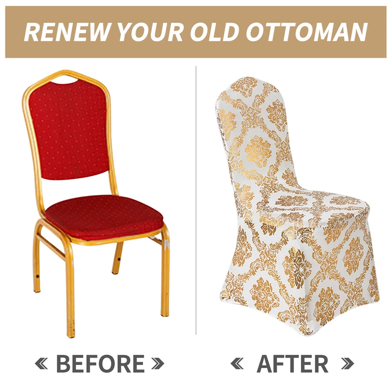 Bverionant Amazon Aliexpress Hot Event Bronzing Hotel Dining Stamping Flowers Banquet Chair Cover Folding Wedding Chair Covers