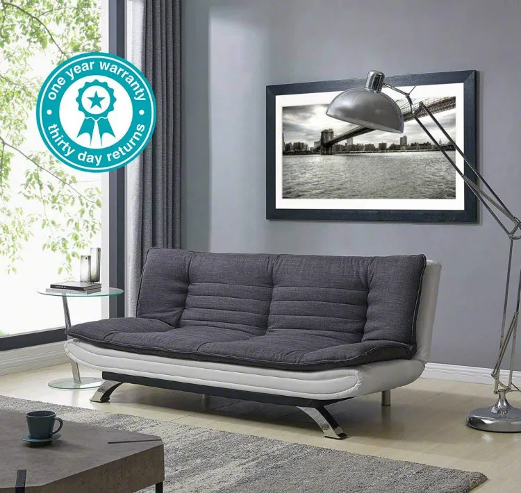 Comfortable duck grey charcoal fabric 3 seater folding sofa bed