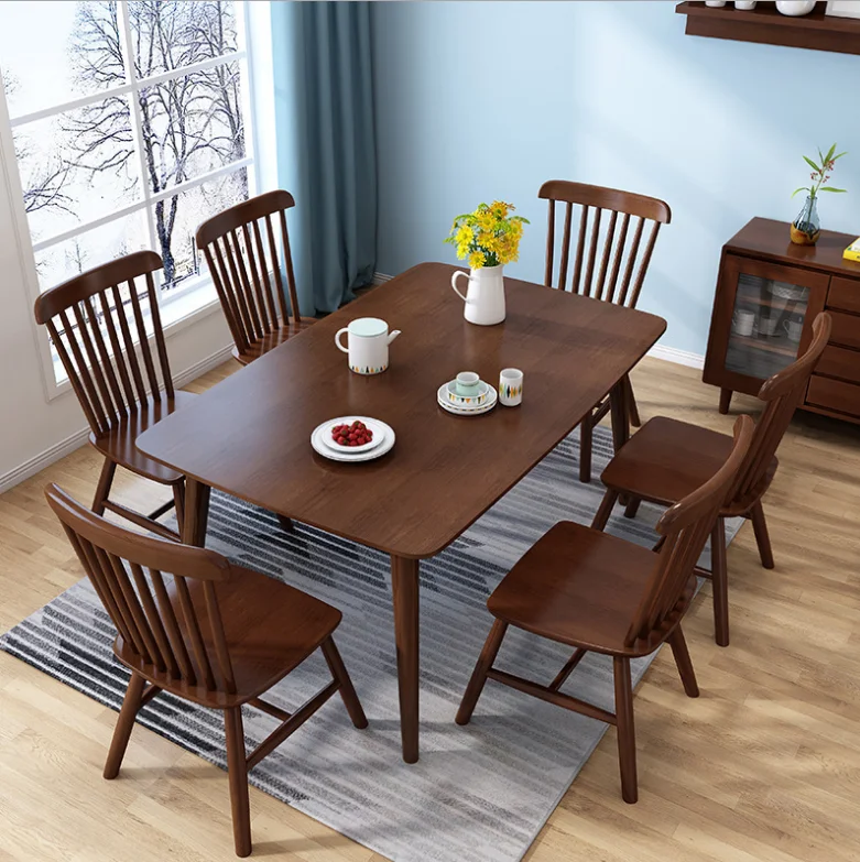 Rectangle Small Family 1.5 Meters 6 People Solid Chairs Combination Nordic Selling Style Wood Table