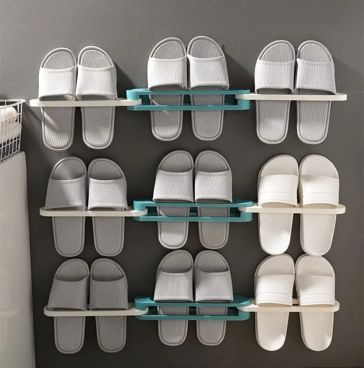 Sesame Wall Mounted Shoe Organizer Rack With Hooks For Bathroom & Kitchen Household Towel Racks Slippers Rack