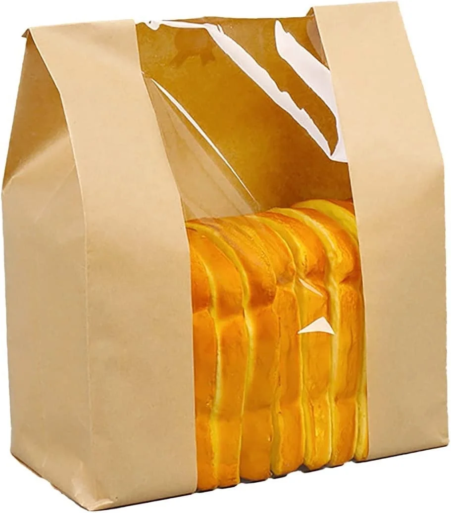 Fashion Custom Logo Long bread bag Environmental natural kraft paper food grade baguette window bag