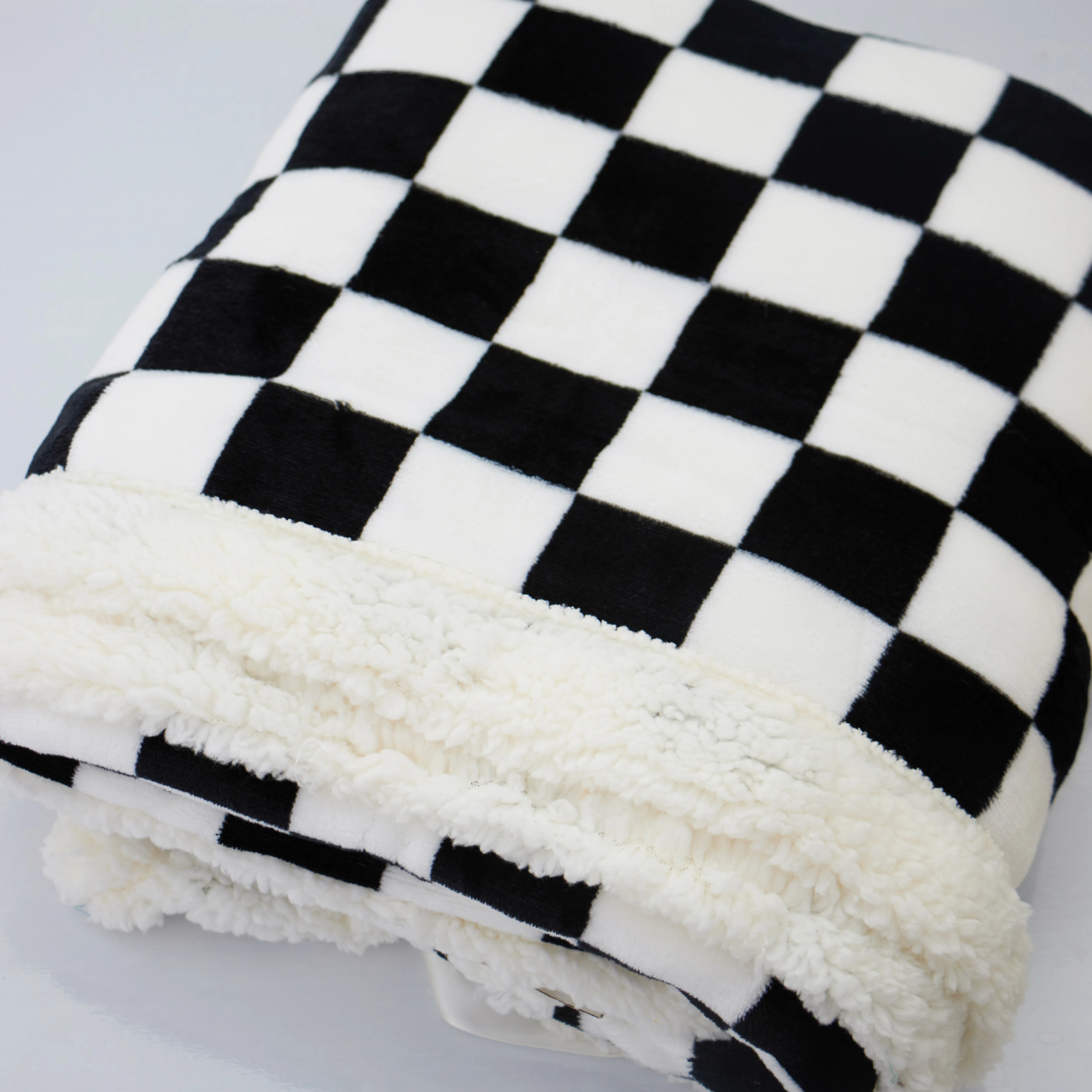 custom printed checkered blanket Nordic Fluffy Throw Warming Checkerboard Blanket Super Soft Flannel Sherpa Blankets