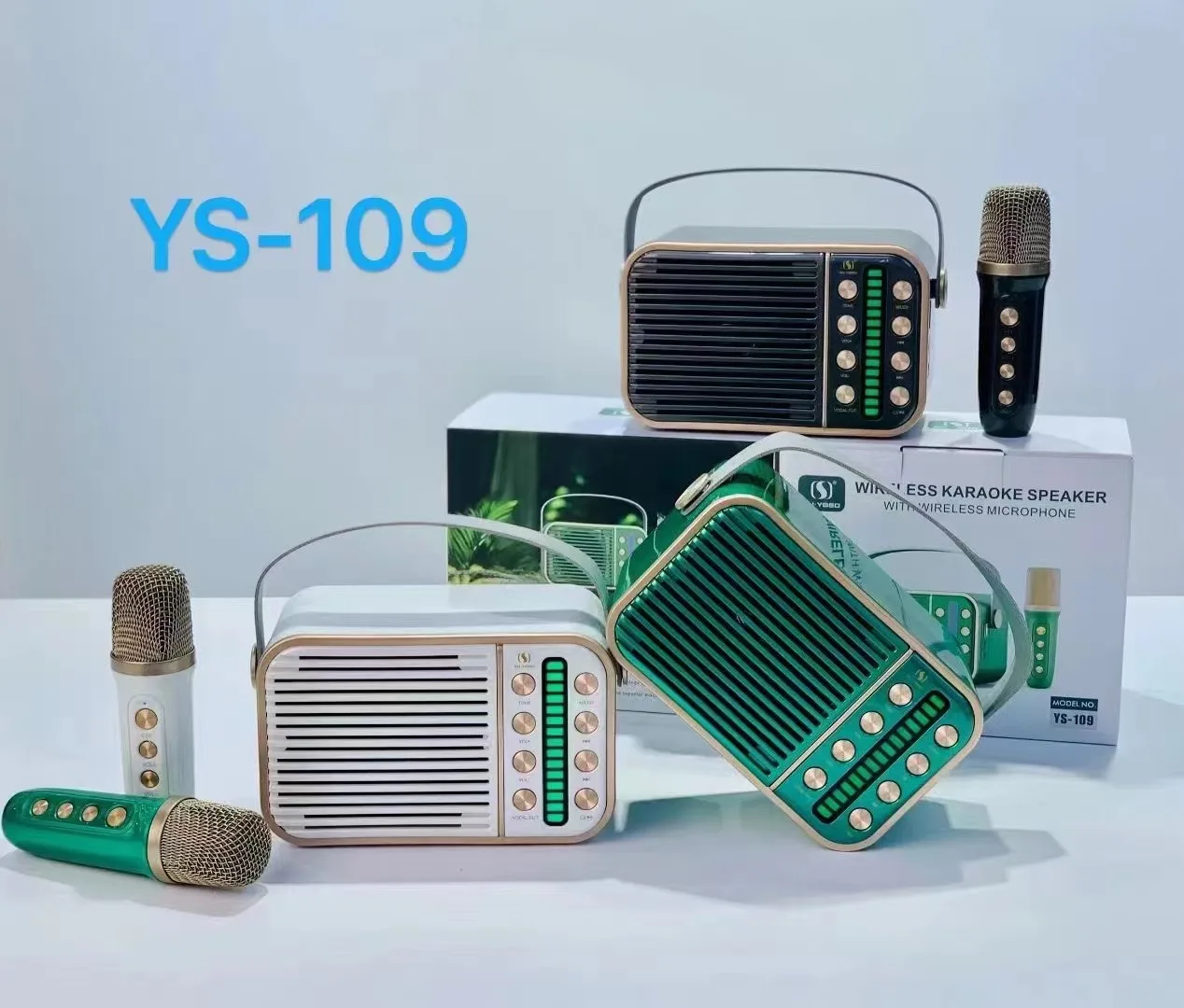 2023Hot selling YS109 portable Outdoor speaker karaoke single microphone Retro radio speaker with microphone Home Family karaoke