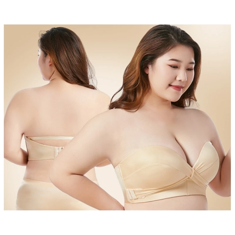 34/75C-42/95F big boobs beauty back cross straps antislip push up bra wirefree sexy strapless bras for women plus size