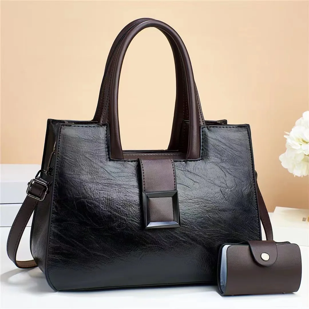 2024 comfortable fashion pure color 2 pieces handbags pu leather large capacity working bags for women