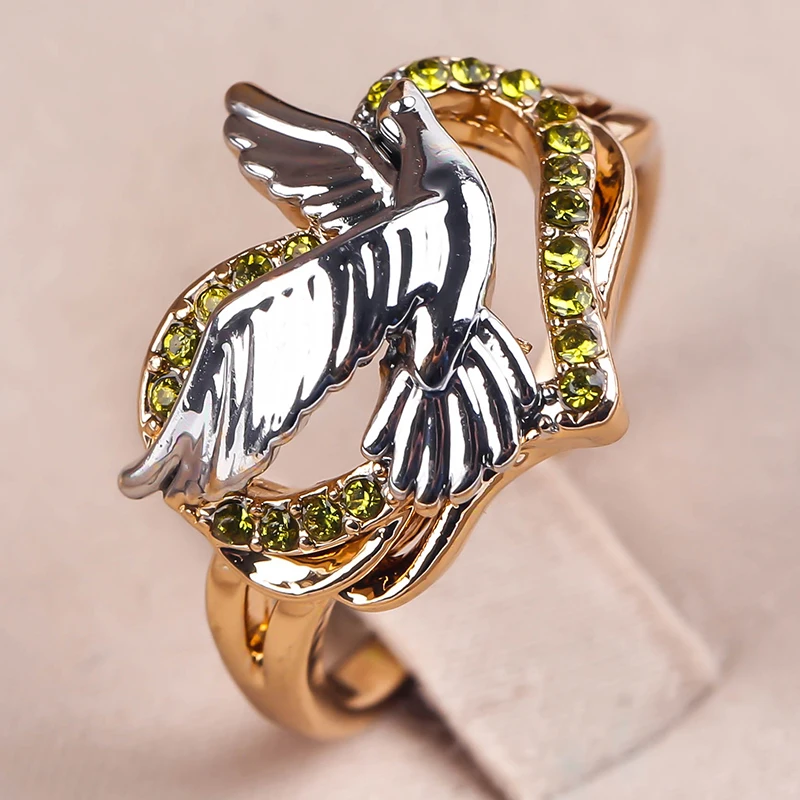 
 Желтые камни с топазом, кольцо в форме голубей, голубей, сердца, позолоченное кольцо для девушек и подруг  