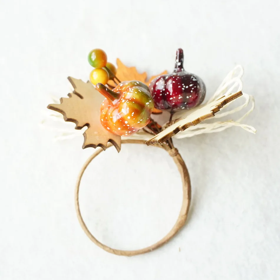 
Artificial Harvest wooden Maple Leaf And Pumkin Napkin Ring For Autumn Table Decor 