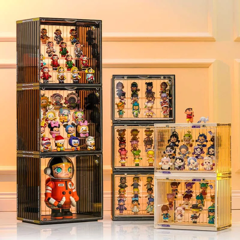 Collectibles 3 Layer Adjustable Figure Display Case with Magnetic Door Acrylic Display Case for Clear Stackable Display Box