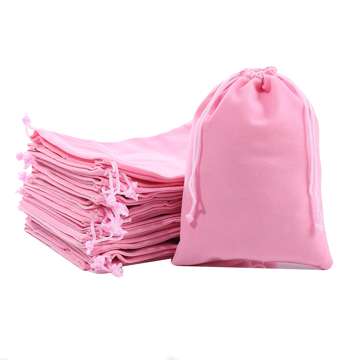 Wholesale Customized High End Gift Jewelry Pouch Bags Drawstring Velvet Pink Jewelry Bag