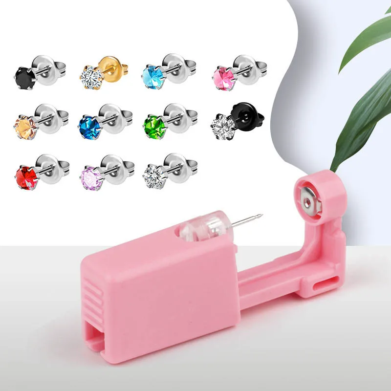 Disposable Ear Piercing Unit Sterile Stainless Steel Earring Zircon Studs Body Antiallergic  Ear Piercing Safe Easier to Use