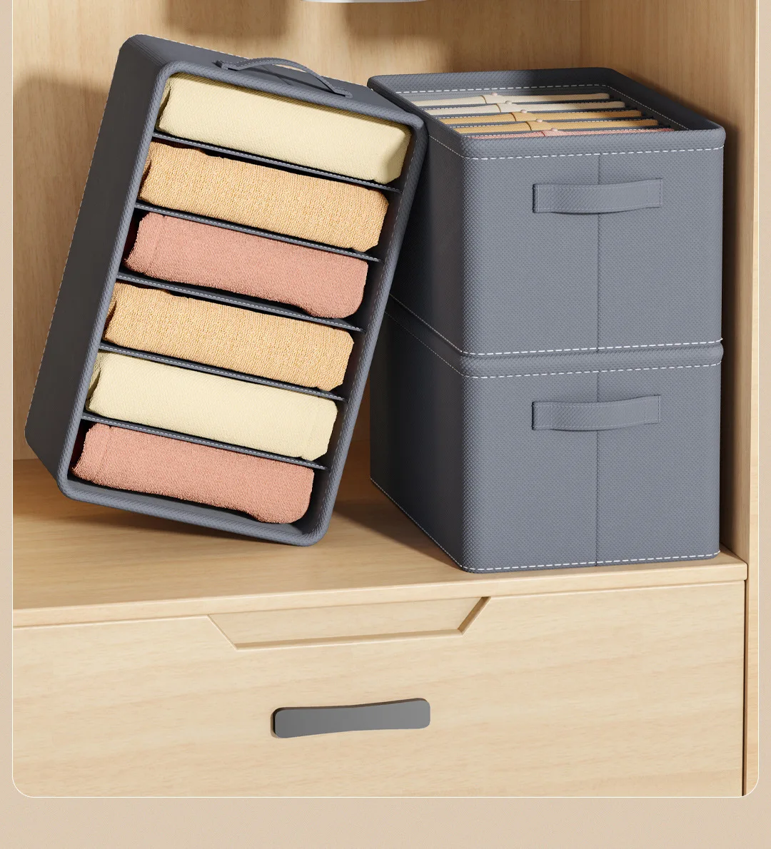 Multi-Functional Pants Storage Tool Home Clothes Organizing Box with Layered Divisions Can Support Hanging Closet Systems