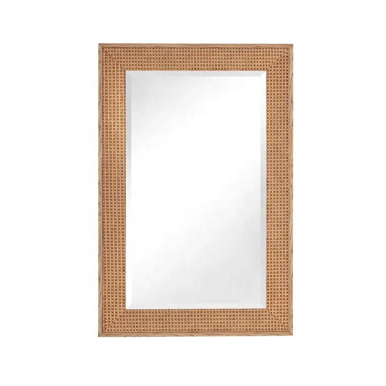 YRMT New Dresser Wicker Rectangle Rattan Art Wall Hanging wood mirror frame
