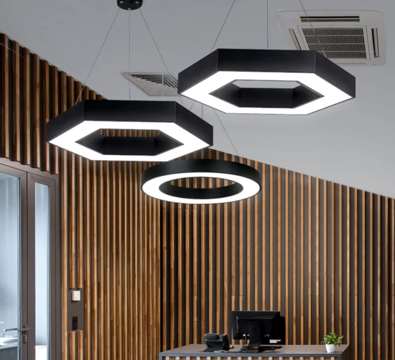 Source factory customization idea hollow hexagon led suspended pendant light group for creative cool space office light