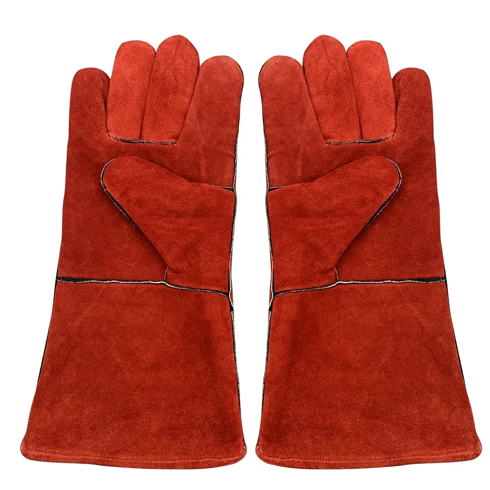 Cow Split Leather Gloves Dark Red/XL Safety Gloves with Anti-Cut Anti-Slip Anti-Static Fireproof Anti-Heat Protection Functions