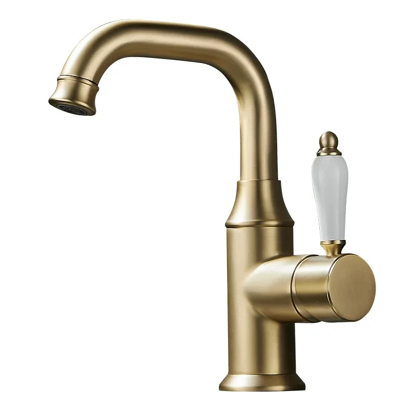 Tuqiu Basin faucet Brushed Gold bathroom faucet Deck Mounted Black sink tap Hot and Cold Chrome basin Tap Brass Material