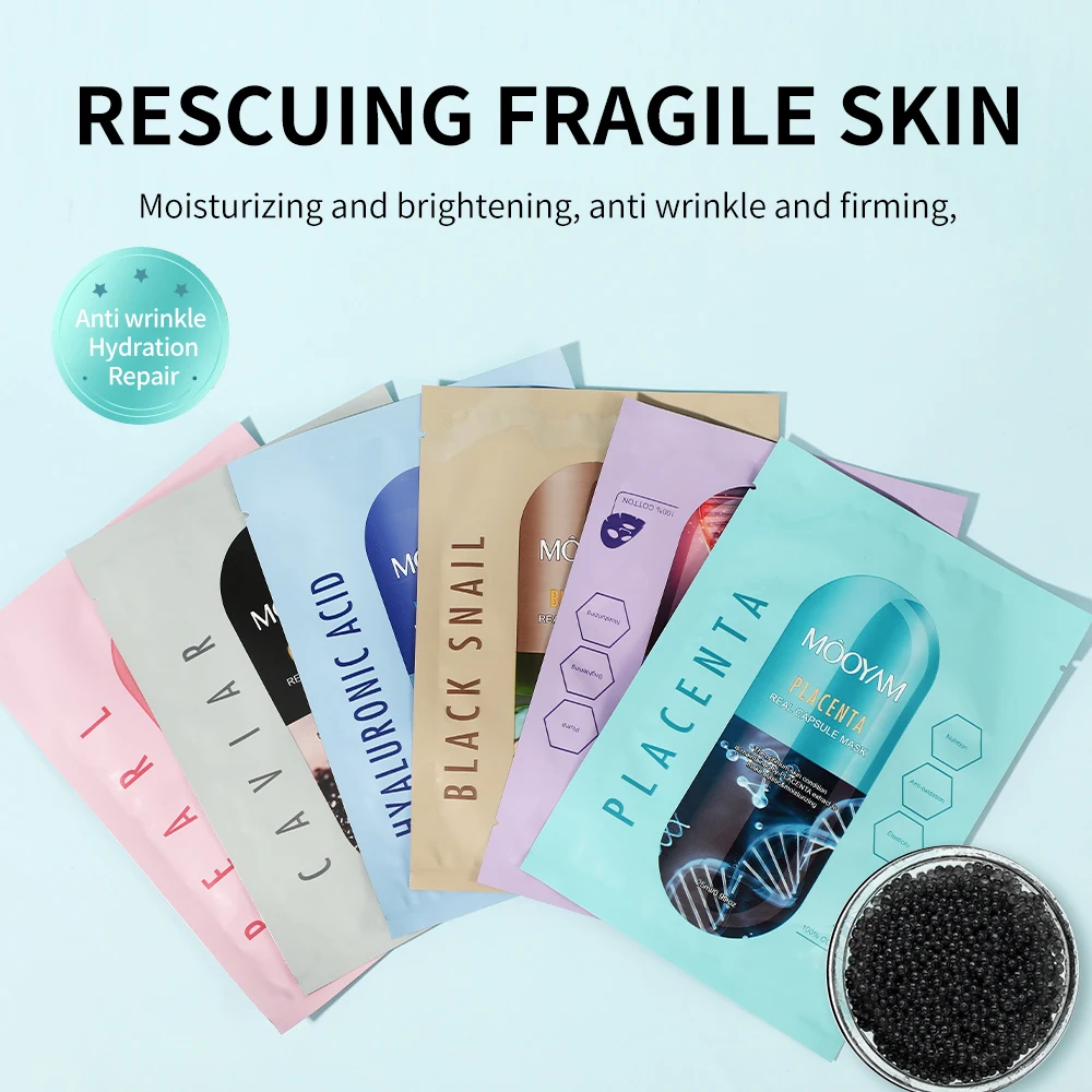 Private Label 6 Types Capsule Hyaluronic Acid Face Mask Sheet Skin Care Whitening Moisturizing Anti-aging MOOYAM Facial Mask