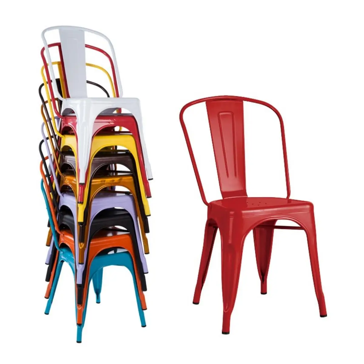 Cheap Outdoor Industrial Sillas Black White Vintage Iron Chair Stackable Restaurant Metal Dining Chair Bistrol Cafe Chairs