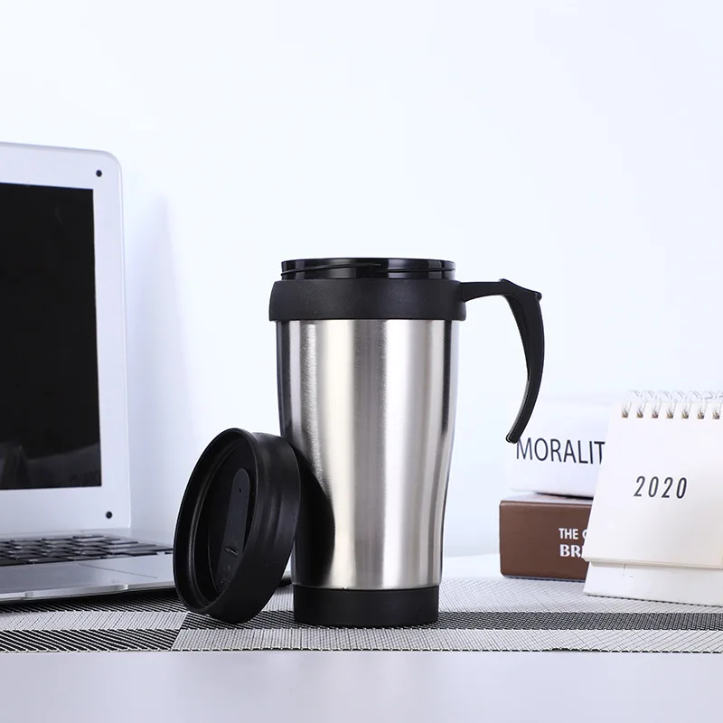 400ml Stainless Steel Thermal Travel Mug  Cups with PP plastic inner and Slides lid 16oz