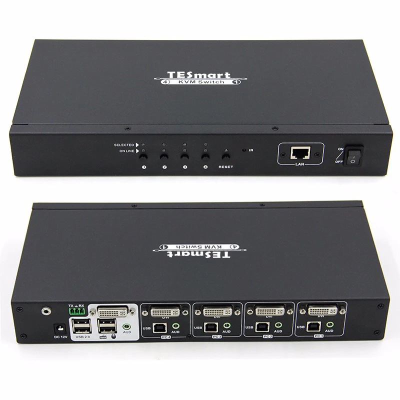 TESmart kvm console 4x1 DVI KVM Switcher control 4 host devices for any DVI-D computers using 1 DVI-D display 4 port kvm switch