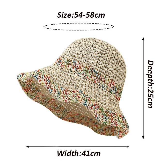 2024 Wide Brim Vacation Soft Straw Hat Summer Beach Sun Caps Foldable Floppy Paper Bucket Hat Summer Hats For Women