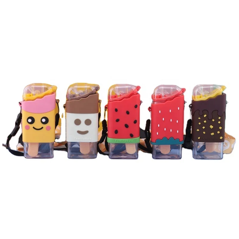 New Design Creative unique water bottle with straw and rope colorful cute water bottle kids