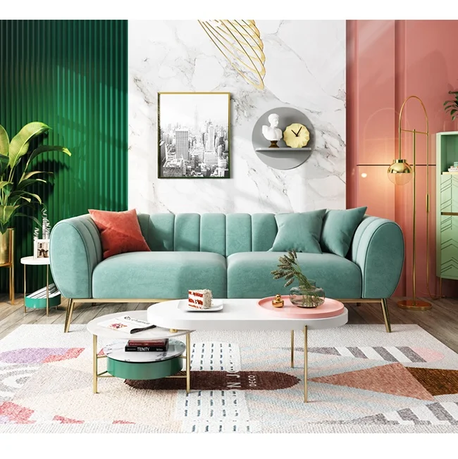 Furniture Factory Modern Style Fabric Lounge and Apartment Sofa For Promotion Velvet Chesterfield Tufted Sofa living