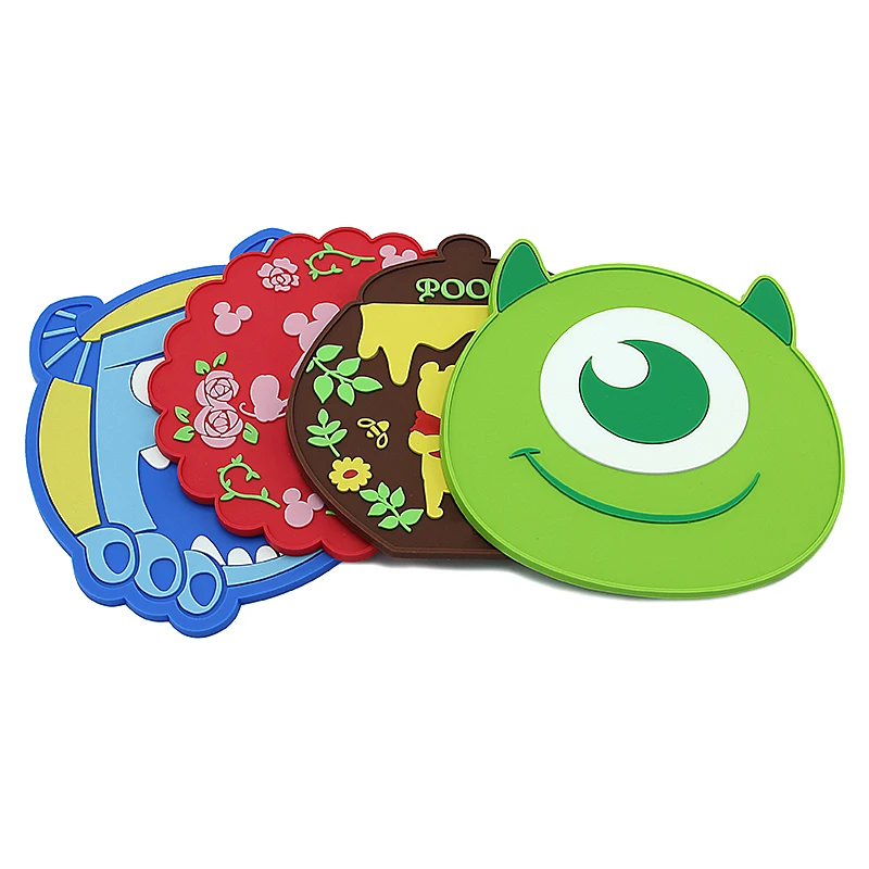 Custom Design Pvc Silicone Coasters Cute Cartoon Coffee Cup Pad Rubber Soft Pvc Silicone Cup Coaster
