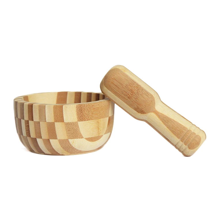 Multifunction Manual Ginger Spices Pestle Press Grinder Bowl Bamboo Wooden Garlic Masher