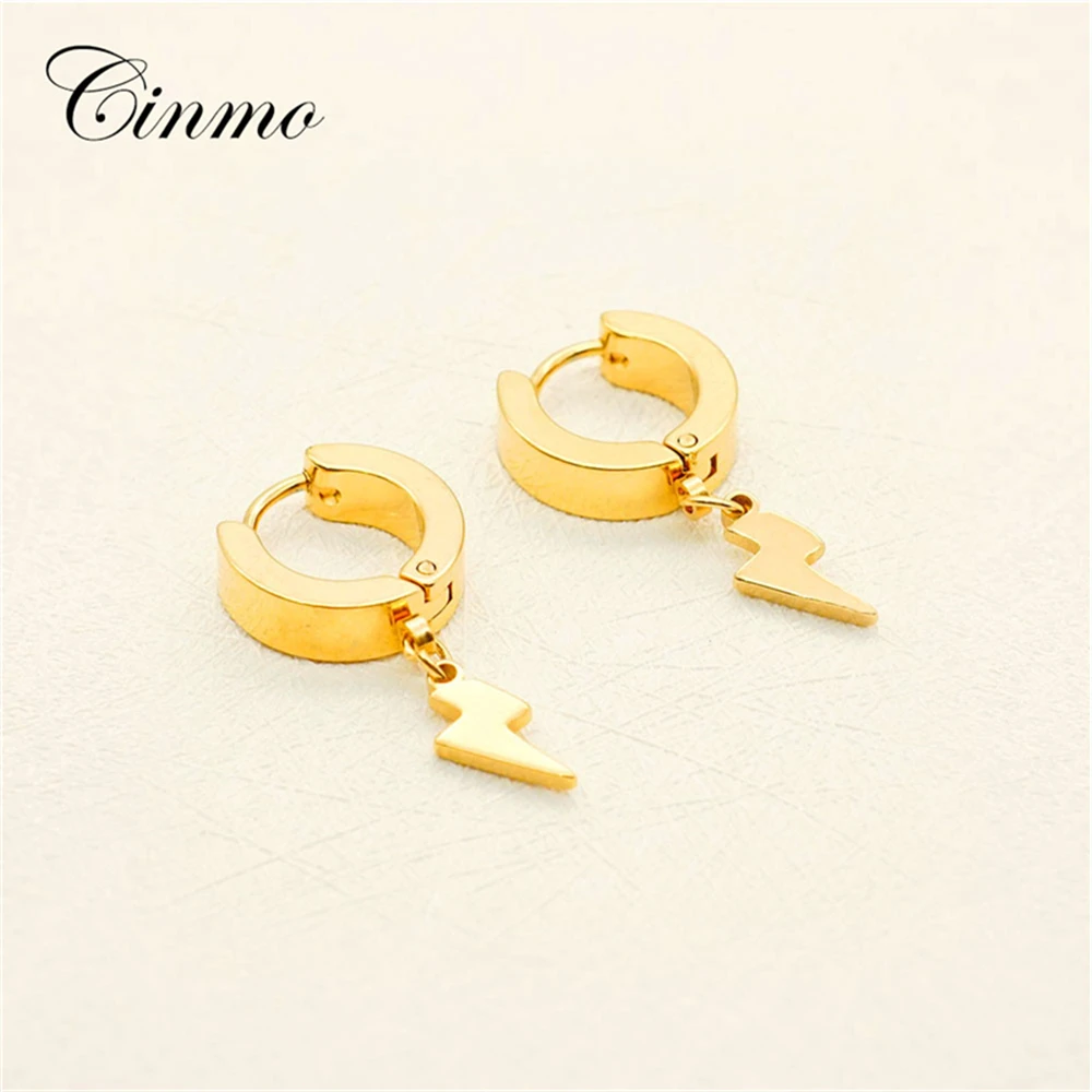 Cinmo Stainless Steel Piercing Drop Earrings Fashion Lightning Flash Cute Dangle Earrings For Men Women Wholesale Ear Jewelry