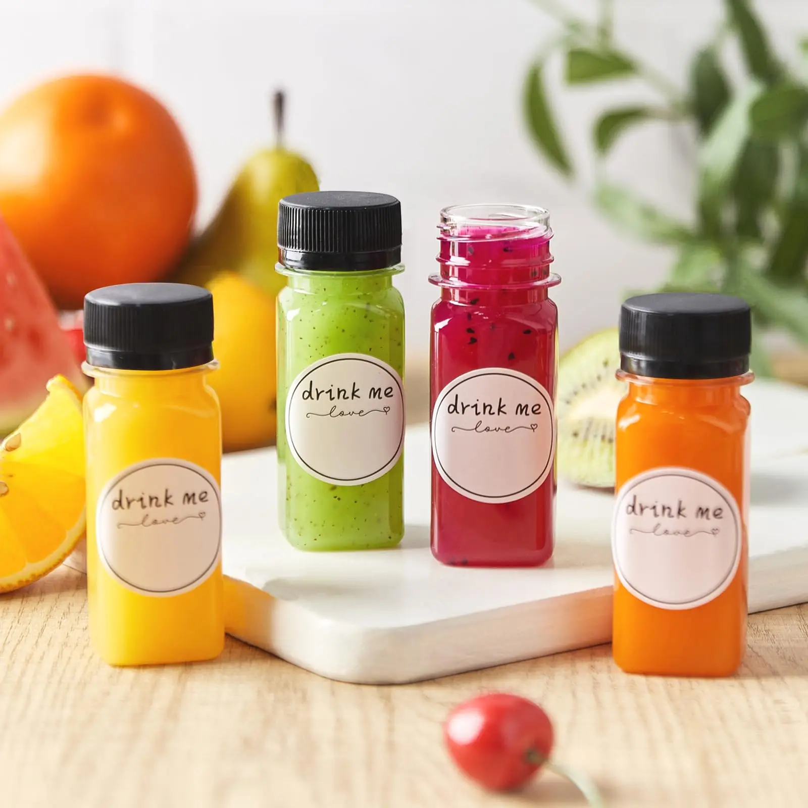 Square High Quality 60ml 120ml 2oz 4oz Fruit Juice PET Beverage Plastic Bottles Juice and Water