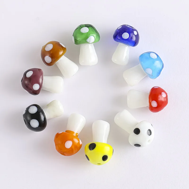 mushroom Glass Beads Charm Vertical hole Small Glass Beads for phone chain DIY Jewelry Making Accessories