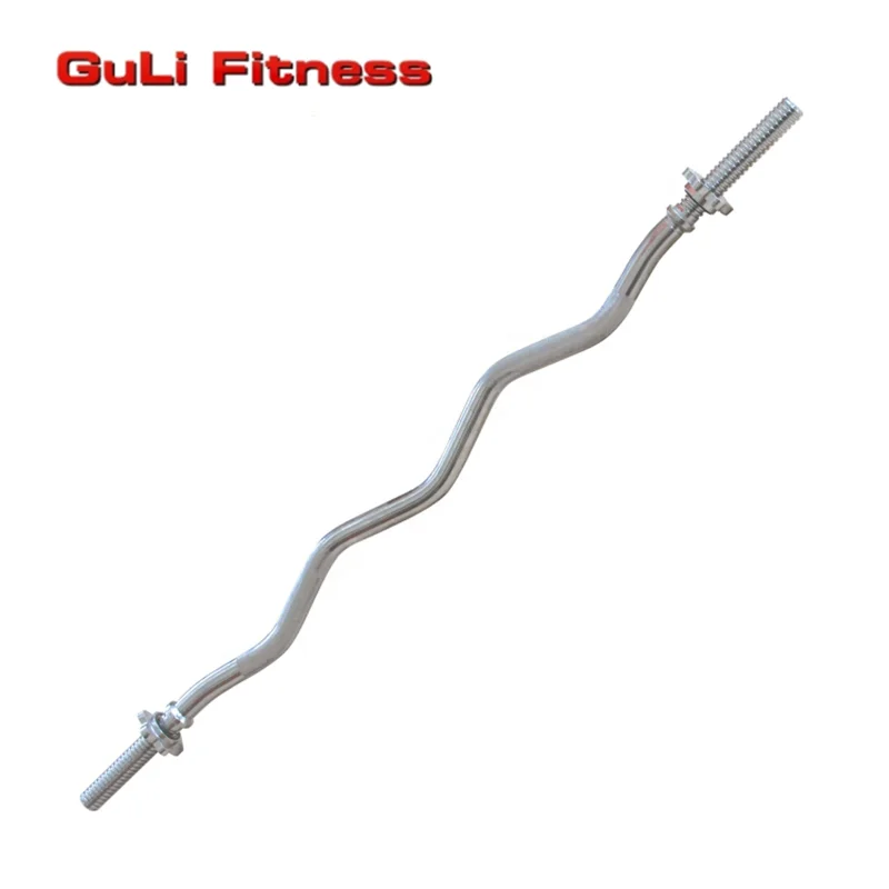 Изогнутая штанга Guli Fitness 4 фута стальная хромированная стандартная резьба EZ Tricep Curl с изогнутым стержнем вращающимися воротниками