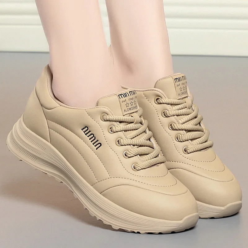 Xuanhui new trend design height increasing elevator lace up solid color winter female platform casual shoes for women